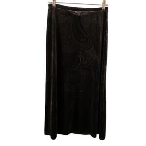 Vtg Y2K 90s Black Velvet Paisley Print Maxi Skirt Whimsy Goth Witchy Fairy Sz M